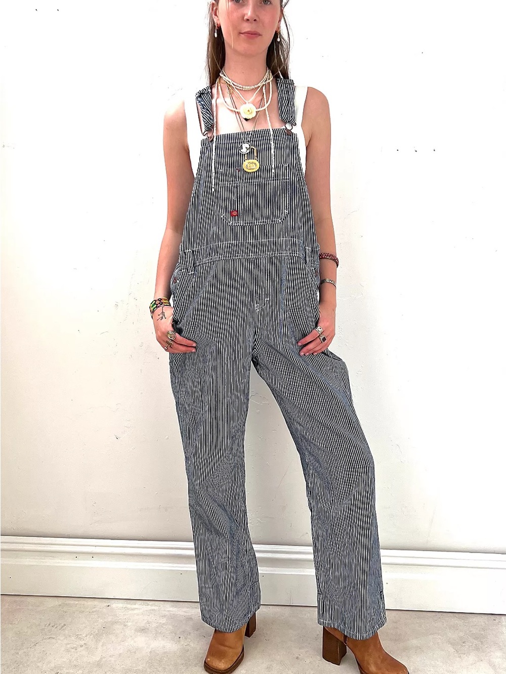 Nwt Dickies Railroad Stripe Overalls Straight leg bib small blue white